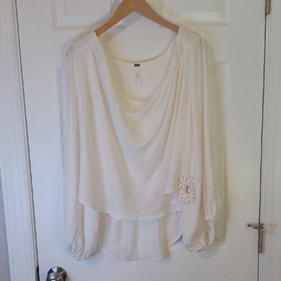 Free People Tops - Free People Cream Drape Boho Blouse, NWT